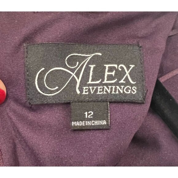 Alex Evenings Faux Two-Piece Cocktail Dress Deep Plum Lace Chiffon Dress Size 12 - Picture 7 of 11
